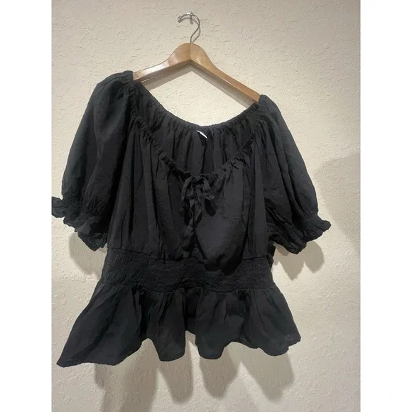 New Old Navy Top Black 4X Babydoll Poet Boho Cottagecore Vacation Prairie - Picture 3 of 8